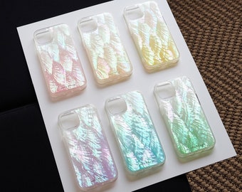 Funda para teléfono de nácar iridiscente, resina hecha a mano e incrustaciones de concha auténtica, colorida.