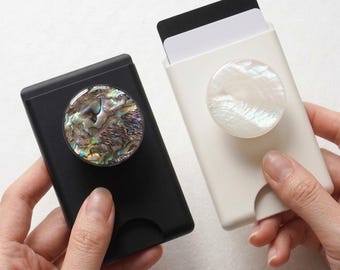 手作りのアワビ真珠貝製マグセーフウォレット、ミニマルな樹脂製スマホカードホルダー
