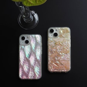 Sunset Coral - Coque de portable en ormeau | Conception artisanale de coquillage rose | Cadeau artistique unique en résine pour iPhone 16,15,14,13,12,11 Coque Pro Max