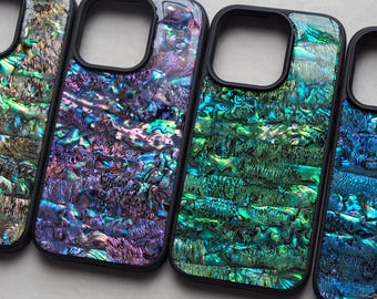 本物の天然アワビ貝のiPhoneケース：手作り樹脂製携帯カバー、パーソナライズ