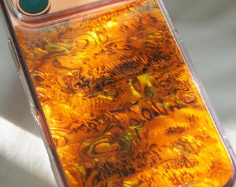 Orange Abalone Shell Phone Case, Handmade Resin Cover, Real Shell Inlay