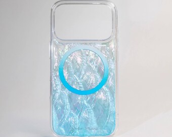 Handmade Shell Phone Case for 18/17/16 Pro Max, Glacier Translucent, MagSafe