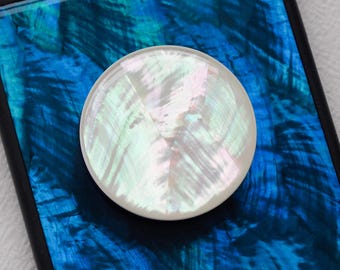 Mother of Pearl White Phone Grip, Adhesive & Magnetic Kindle Holder, Handmade Resin Phone Stand