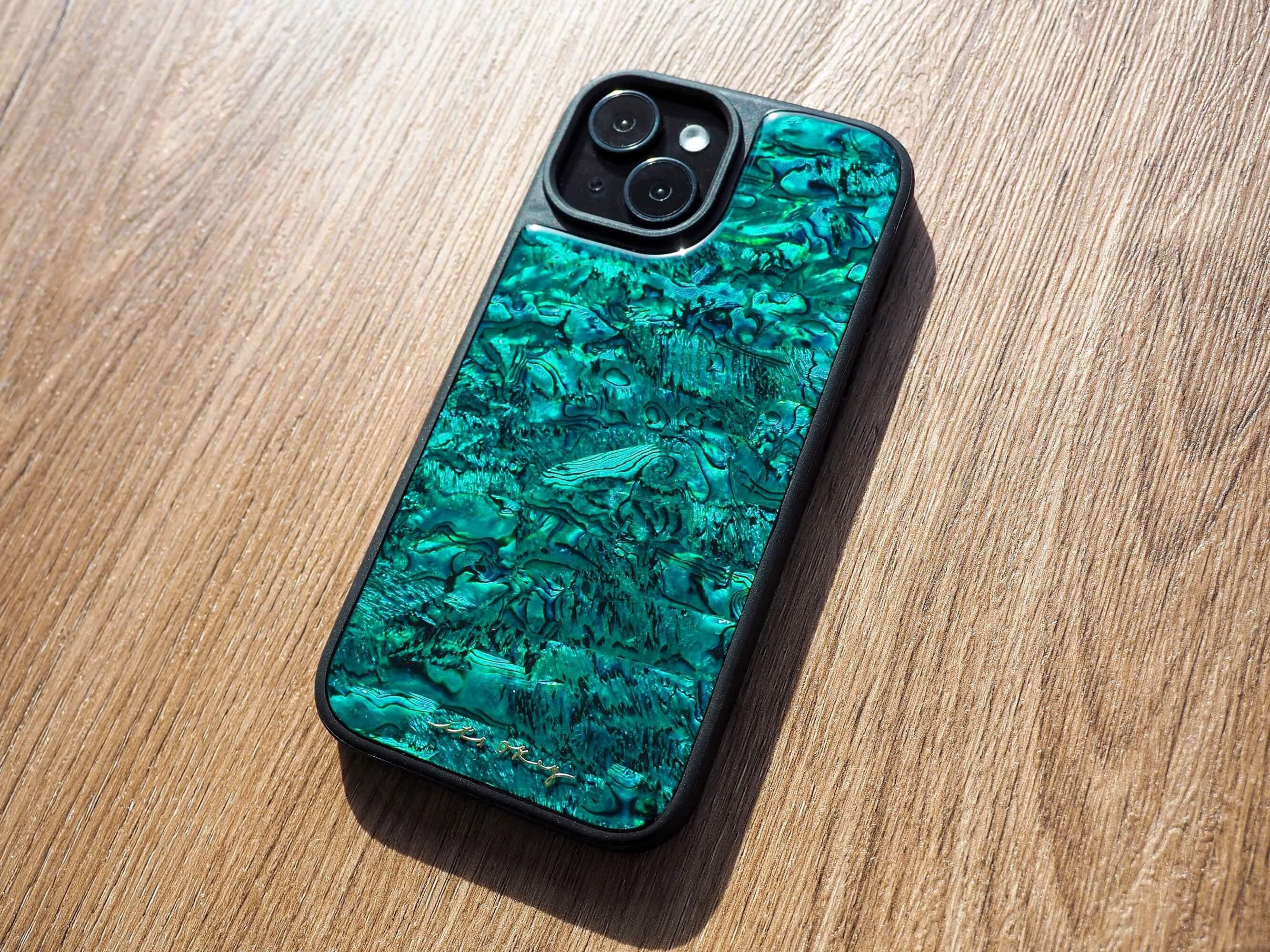 Abalone Shell Teal Green Blue Phone Case, Handmade Resin Aesthetic Phone Cover, Elegant, Unique Gift