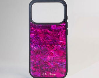 Handmade Natural Shell Phone Case for iPhone 18/17 Pro Max, MagSafe, Plum Pink