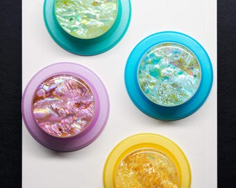 Handmade Abalone Shell Phone Grip, Magnetic Holder, Purple Blue Green Yellow