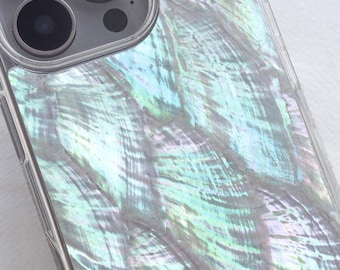Natural Mother of Pearl Phone Case, Glossy iPhone Cover, MagSafe