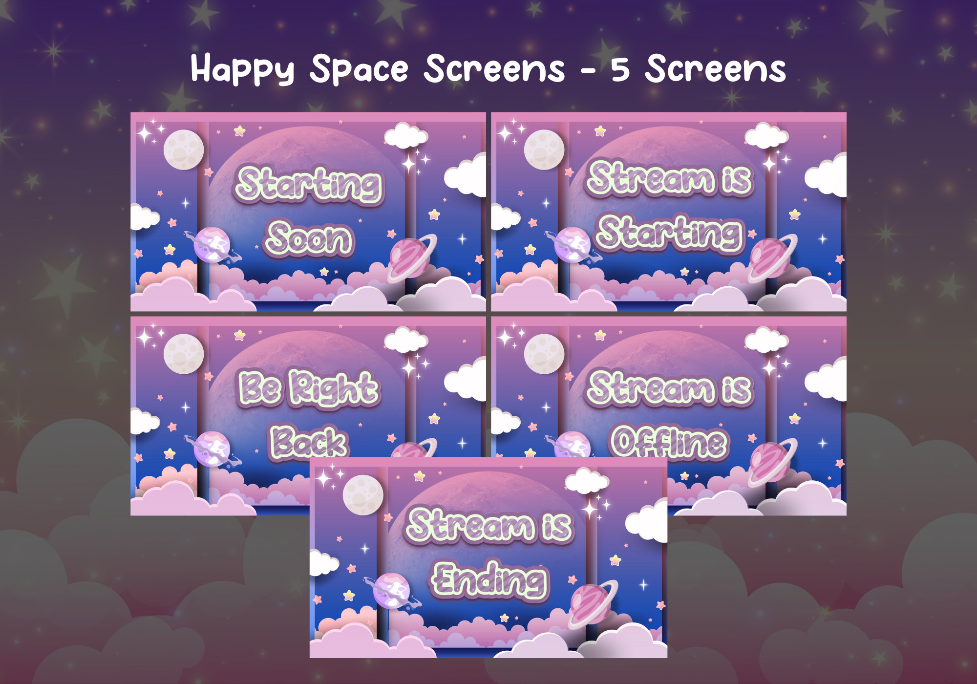 Happy Space Animated Twitch Screens - 5 Screens - Etsy
