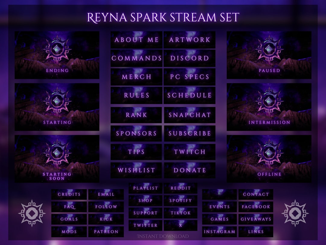 Reyna Spark Twitch Stream Package: Animated Screens & Panels (digital ...