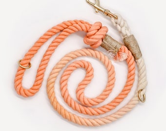 Cotton Rope Leash 5ft Long Handle Gold Hardware | Orange Ombre