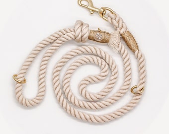 Correa para perro de cuerda de algodón de 1,5 m con herrajes dorados / Beige bohemio