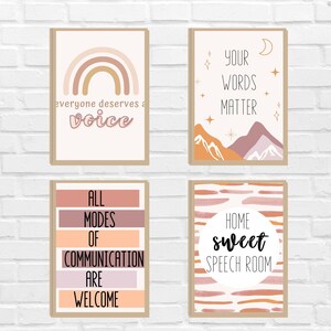4 Printable BOHO Speech Posters | Therapy Room Decor | Speech Language Pathologist Wall Art | Print at Home | 8 x 10