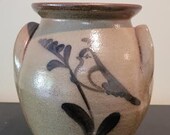 Antique Crock with bird Antique Salt Glazed Crock Antique Bird Crock Antique Salt Glazed Crock with Bird Pottery with Bird Pottery