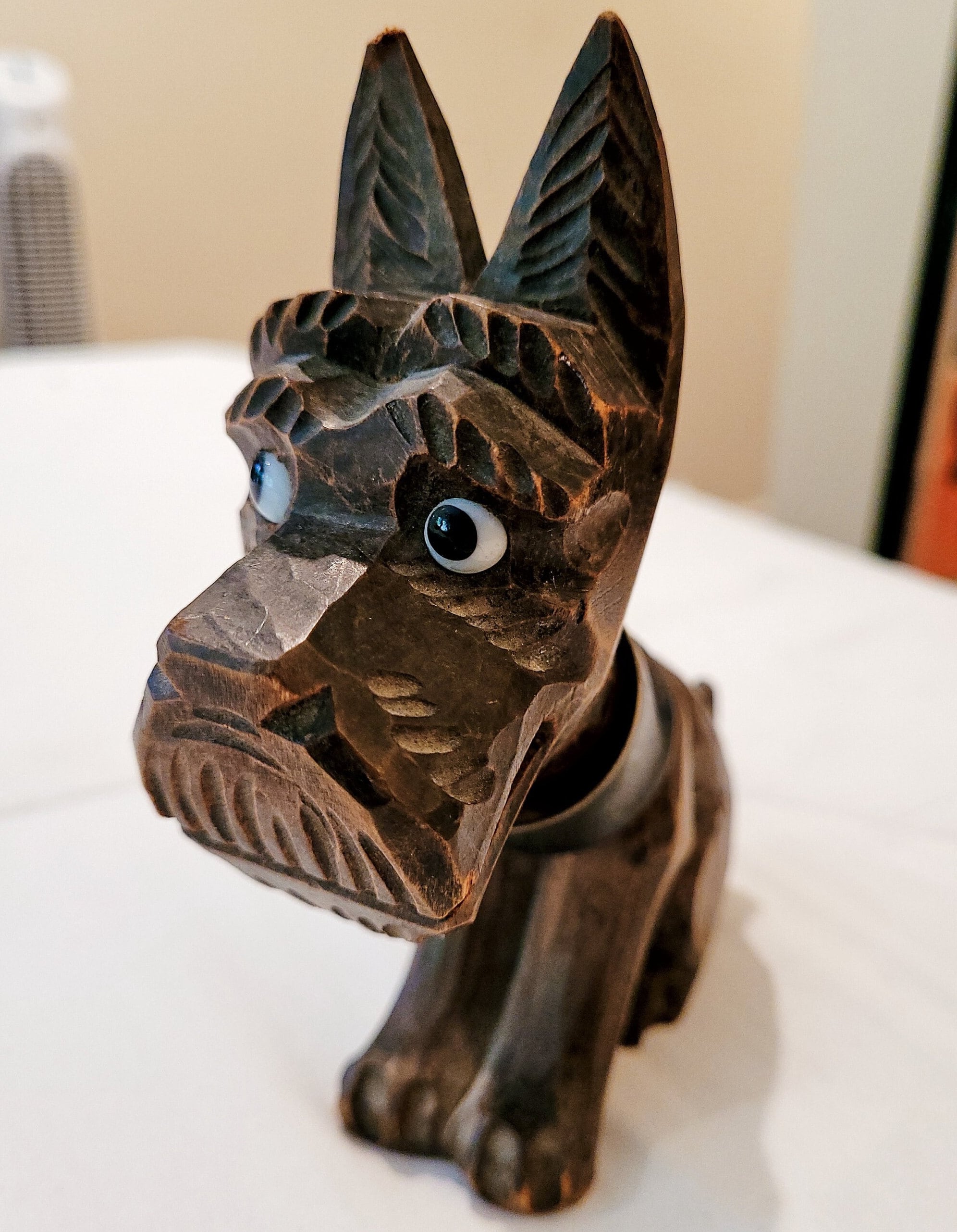 Antique Wood Carved Scottie Dog W/turning Head, Glass Eyes
