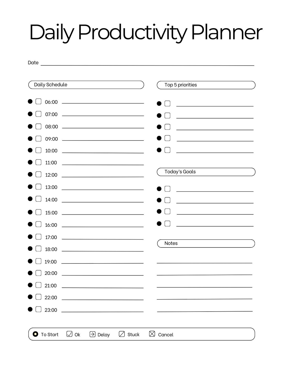 Minimal Daily Productivity Planner Printable US Letter PDF Download - Etsy