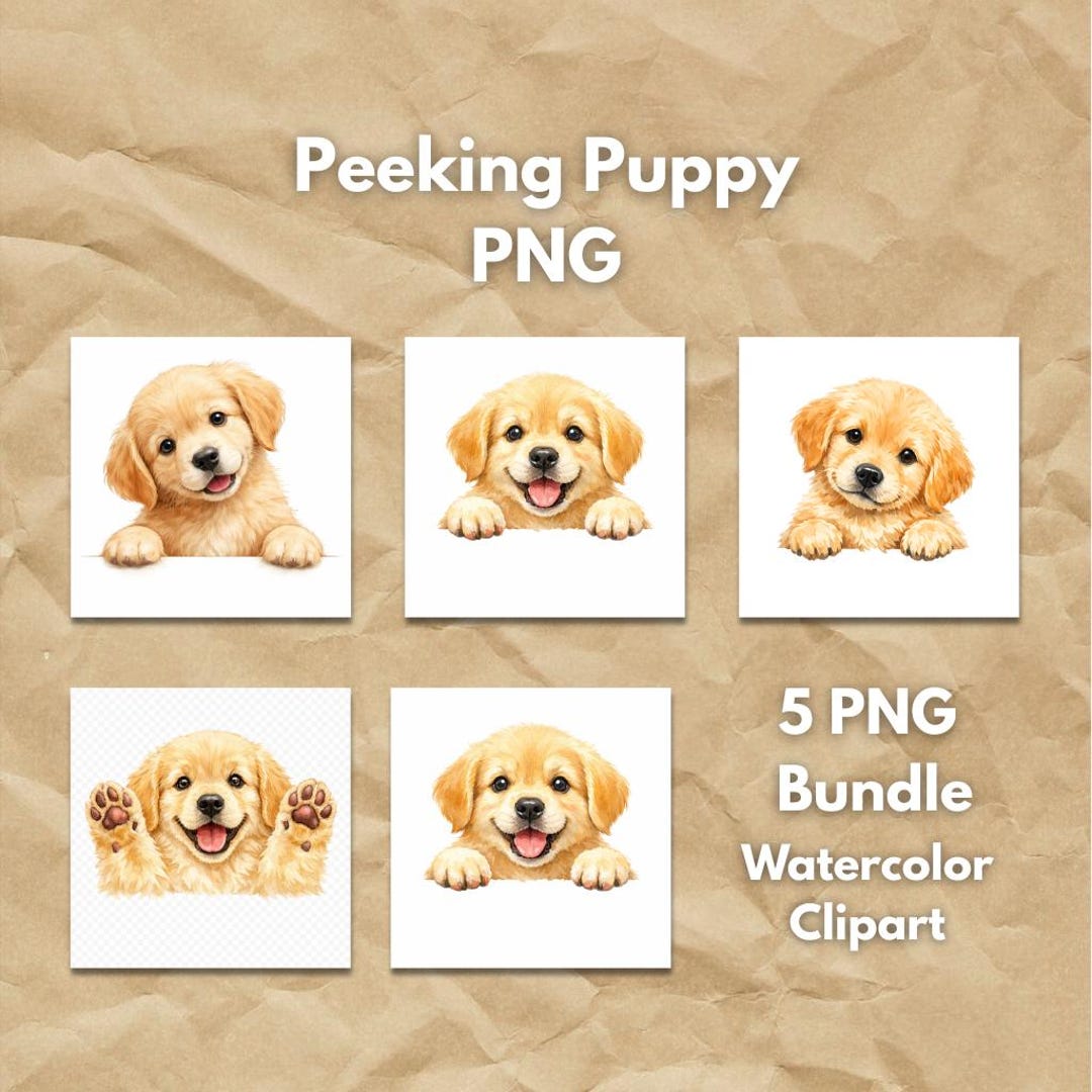 Golden Retriever Peeking Puppy PNG Bundle Watercolor Dog Clipart ...