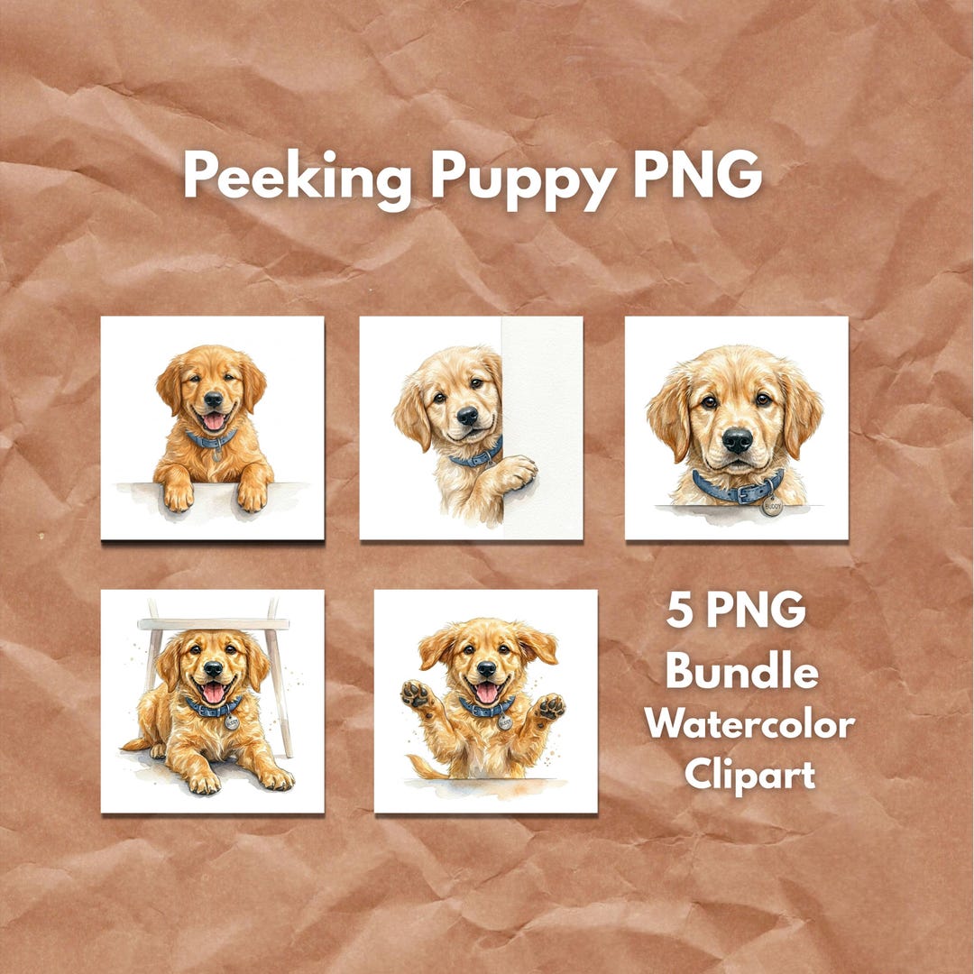 Golden Retriever Peeking Puppy PNG Bundle Watercolor Dog Clipart ...