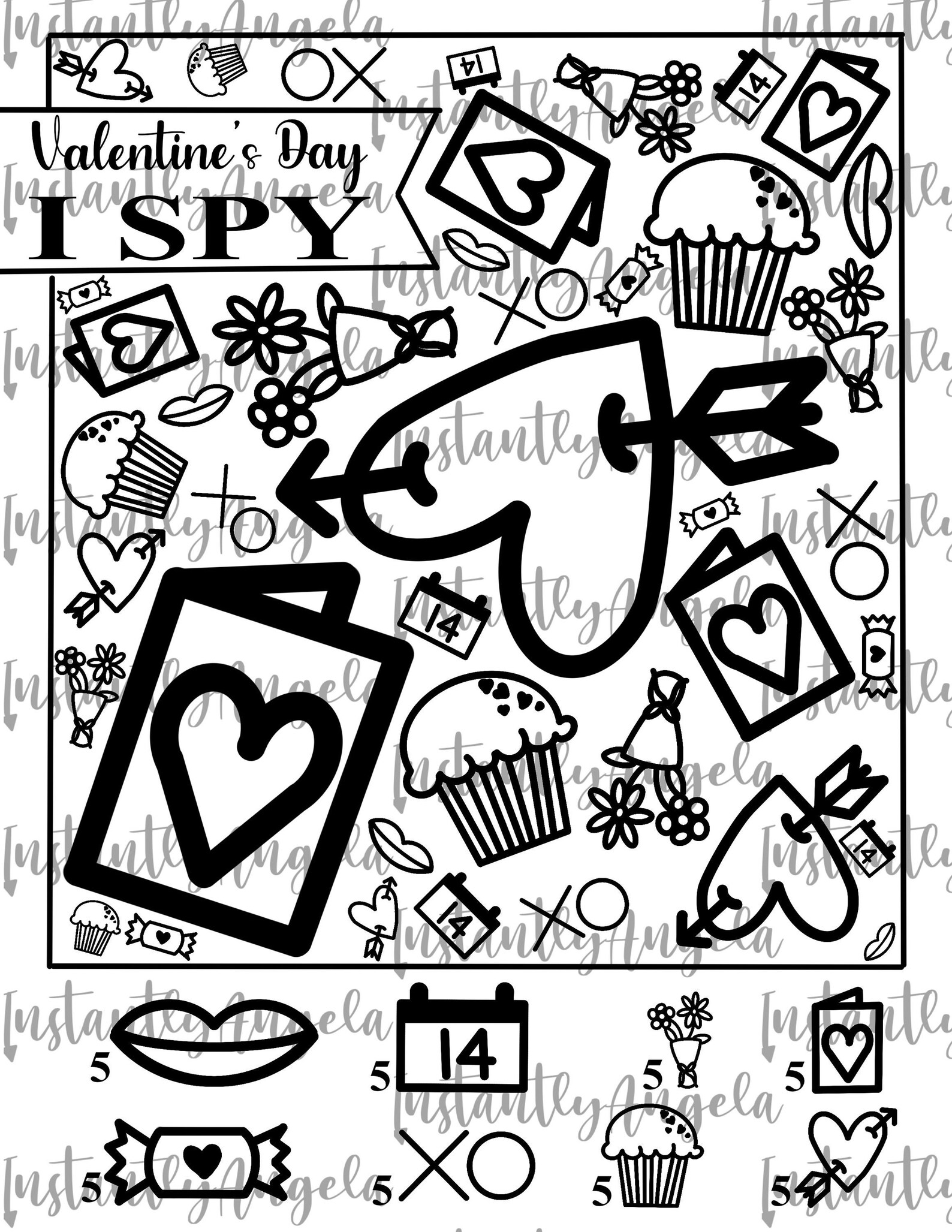 Printable I Spy, Coloring Page, Valentines Day - Etsy