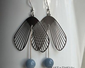 Argentium silver and stainless-steel statement earrings with natural Canadian Angelite stones.
