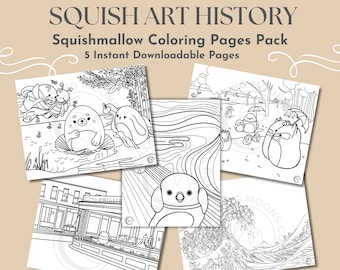 Squishmallow Art History Coloring Pack / Página para colorear para adultos, Páginas para colorear para niños, Fiesta de Squishmallow, Páginas para colorear de animales