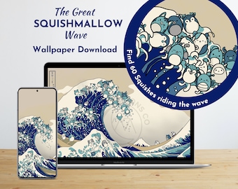 Papel de parede digital da grande onda de Squishmallow | Impressão digital, papel de parede de Squishmallow, arte de Squishmallow, pôster de Squishmallow