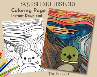 História da Arte Squish: O Grito | Página para colorir para adultos, página para colorir Squishmallow, página para colorir de arte famosa, atividade de história da arte