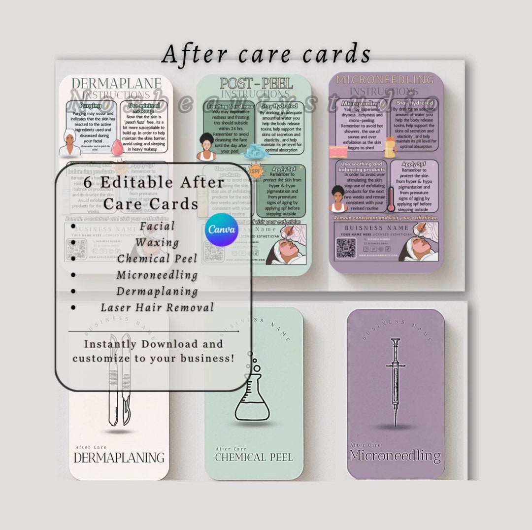 Editable After Care Cards Digital Templates for the Solo Esthetician