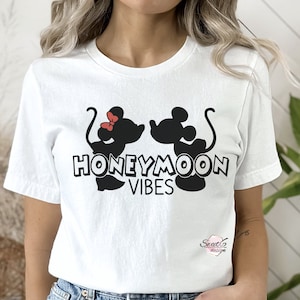 Klimaty miesiąca miodowego. Pocałunek Myszki Miki i miłość Minnie. Cricut i obraz sylwetki. SVG PNG JPG. Pomysł na koszulkę pasującą do miesiąca miodowego.