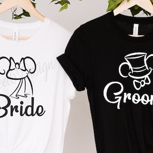 Novia. Novio. Sombrero de Mickey. Velo de Minnie. SVG. PNG. JPG. Archivo digital. Descarga instantánea. Camiseta de luna de miel en Disneyland