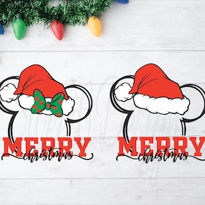 Christmas image for Christmas at Disnyland. Christmas Mickey.  Merry Christmas Minnie. PNG SVG.  Mickey Santa shirt.  Minnie christmas shirt