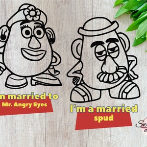 Sr. y Sra. Cabeza de patata. Estoy casada con el Sr. Angry Eyes. Soy un Spud casado.  El Sr. y la Sra.SVG archivo. Descarga instantánea.