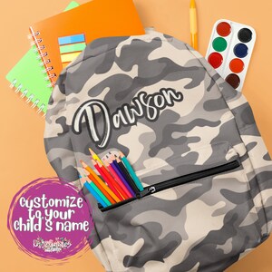 Zaino PERSONALIZZATO per il ritorno a scuola, Camo Old School, borsa personalizzata per pigiama party, borsa per la scuola per bambini, borsa per l&#39;asilo nido, ragazzi, zaino per il pranzo