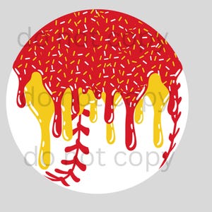 Digital File, Instant Download, Sports, Baseball Ice Cream Drip, Travel Ball, Lifestyle, Drip, Pitchers, Catchers, PNG, red and gold
