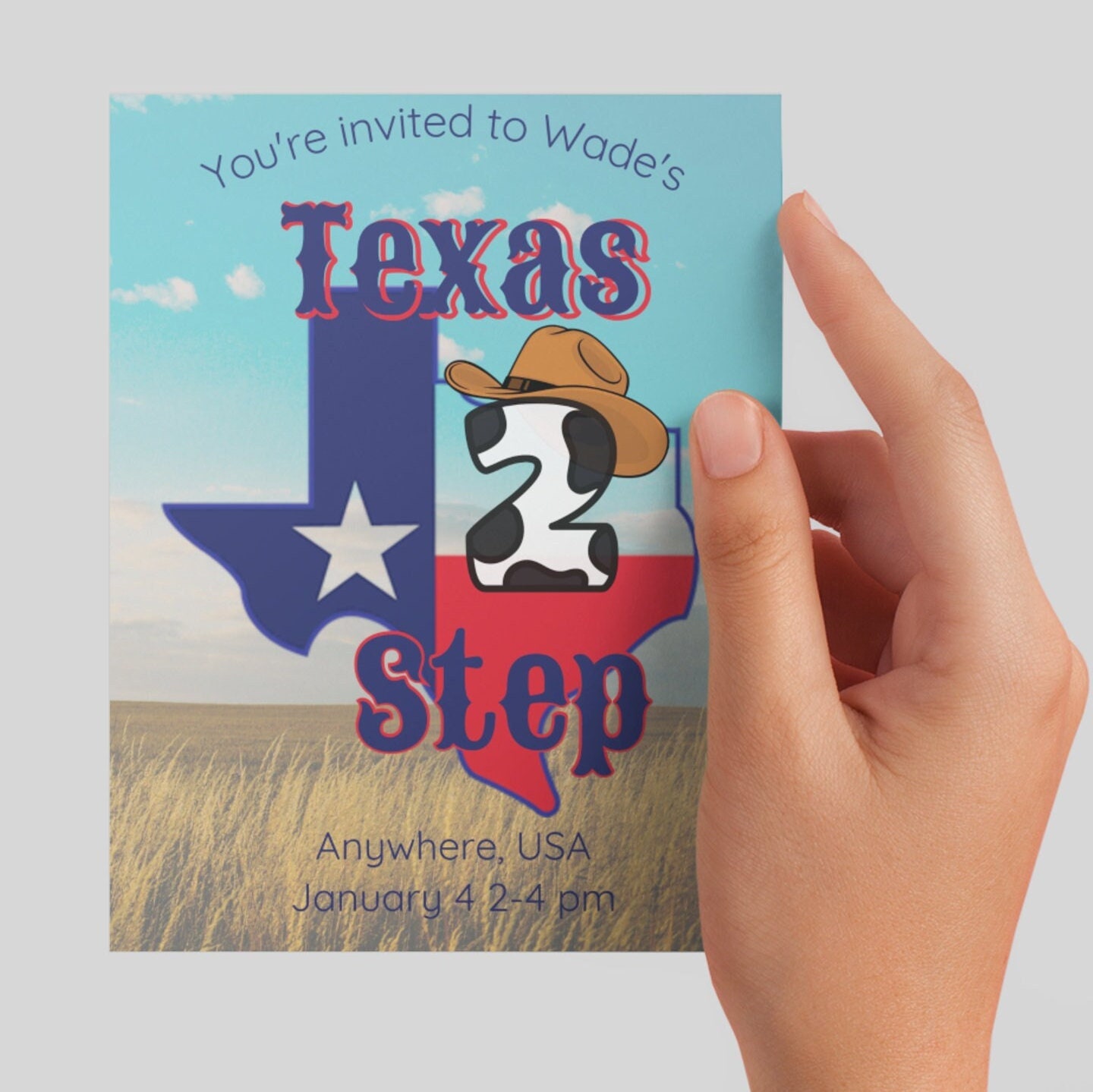 5x7 Texas TWO Step Birthday, Second Birthday, Rodeo Theme, Texas