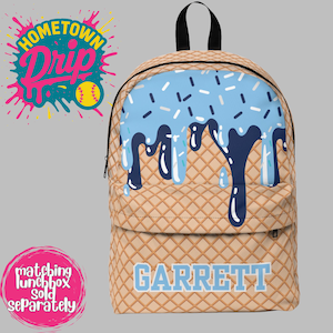 Personalized Sports Drip Backpack, Ice Cream Drip, Back to School Name Backpack - Unisex Backpack for School, Custom Student Bag, Sports