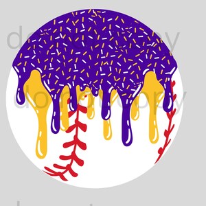Digital File, Instant Download, Sports, Baseball Ice Cream Drip, Travel Ball, Lifestyle, Drip, Pitchers, Catchers, PNG, purple and gold