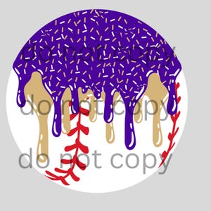 Digital File, Instant Download, Sports, Baseball Ice Cream Drip, Travel Ball, Lifestyle, Drip, Pitchers, Catchers, PNG, purple and gold