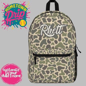 Personalized Camo Boys School Backpack - Custom Kids Bag, Military Style Bookbag, Back to School Gift, Monogrammed Children&#39;s Rucksack,