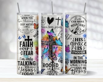 Vaso de 20 oz "Fe sobre el miedo" / Regalo de fe / Vaso religioso / Vaso cristiano / Vaso de fe