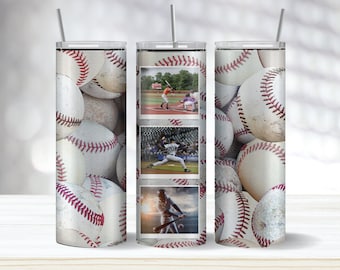 Baseball Custom Photo Personalized Tumbler Gift, Personalized 3 Photo Tumbler Mug, Custom Photo Cup, Baseball Tumbler Family