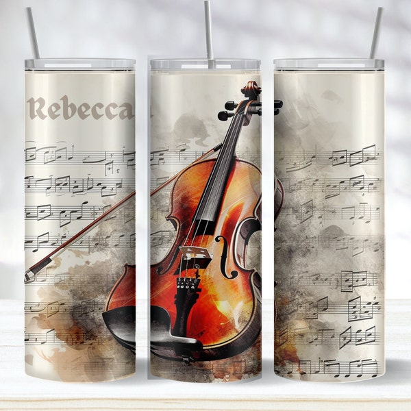 Violin with Music Sheet Personalized Option 20oz Tumbler | Music Lover Gift | Violin Lover Gifts | Violin Tumbler