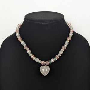 Bubbly Pink Rose Quartz Heart Necklace, Romantic Gemstone Pendant, Love Gift Jewelry, Dainty Touch