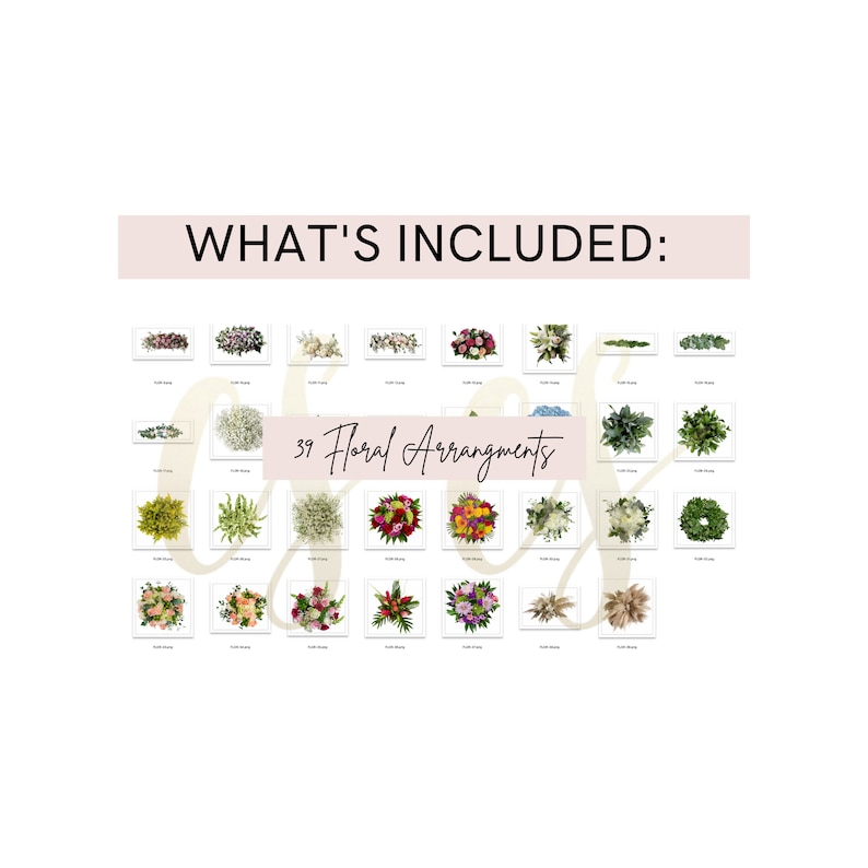 May include: A collage of 39 different floral arrangements, including bouquets, wreaths, and greenery.  The text "39 Floral Arrangements" is in the center of the image.