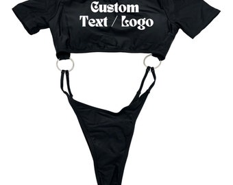 Body con texto personalizado (solo logotipo de DJ) - Body personalizado para rave • Atuendo para festival