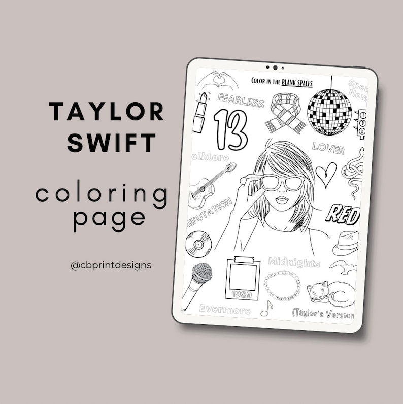 Taylor Swift COLORING PAGE - Etsy