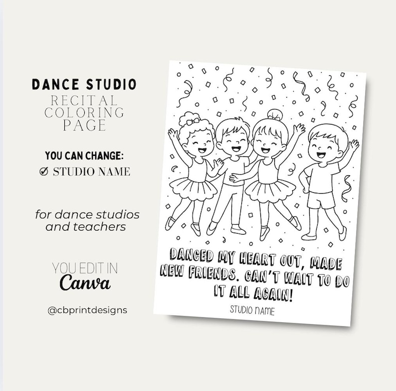 Dance Recital Coloring Page for Dance Studio / Dance Teacher - TEMPLATE ...