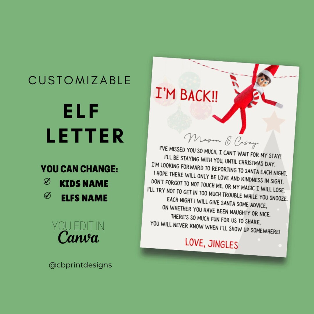 Editable Elf on the Shelf Letter Arrival/returning Elf Letter Etsy