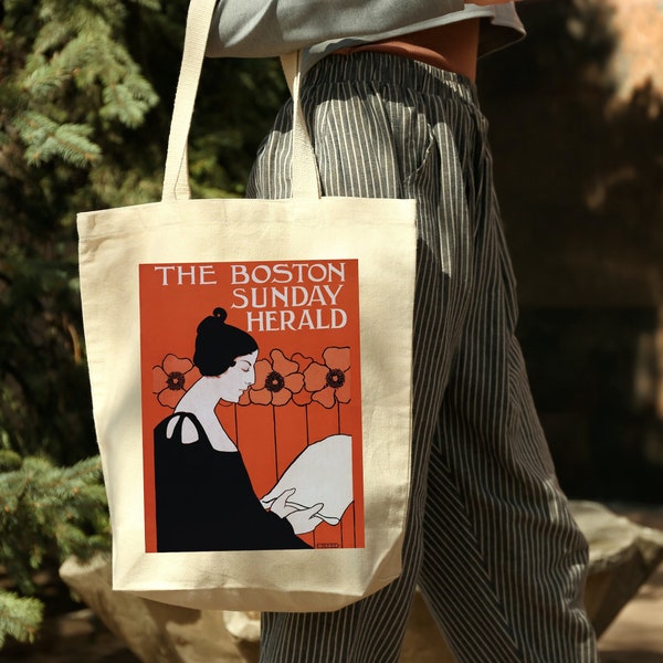 The Boston Sunday Herald Cotton Canvas Tote Bag, Book Lovers Gifts, Bookish Tote Bag