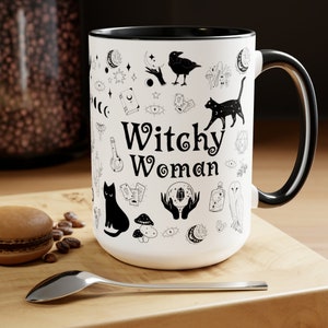 Witchy Gifts, Two-Tone 15oz Coffee Mug, Witchy Woman Mug, Witch Mug, Black Cat Mug, Personalized Gifts, Witchcraft Gifts