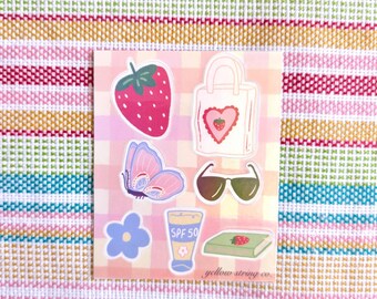 Mini hoja de pegatinas de vinilo holográficas / Verano y fresas